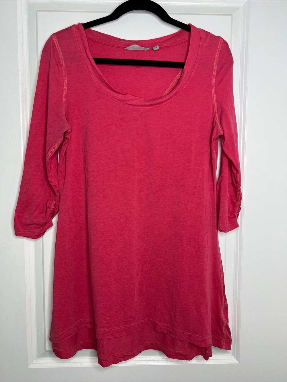 Athleta Pink Shiva Tee 3/4 Ruched Sleeve Tunic M
